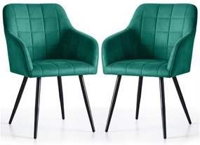 Sada dvoch jedálenských stoličiek LUXANO zamatové, zelené / čierne nohy (2 ks)