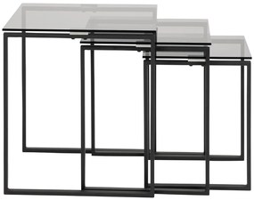 Actona Set príručných stolíkov Katrine (3 ks) - dymové sklo / čierna
