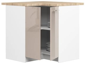 Spodná rohová kuchynská skrinka s doskou OLIWIA S90/90 biela / cappuccino, lesk