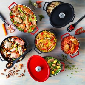 Pyrex Liatinový kastról s pokrievkou 6 l, 33 x 25 cm, červená, 6 l
