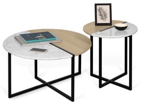 Konferenčný stolík s doskou z dubového dreva a mramoru TemaHome Sonata, ø 80 cm