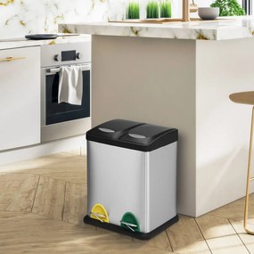 Oceľový odpadkový kôš 2x8 l na triedený odpad/nášľapný v matne striebornej farbe Tri Selectif – MSV