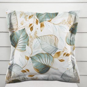 Biante Dekoračná obliečka na vankúš s lemom Leona LN-174 Zelené listy na režnom 40 x 40 cm