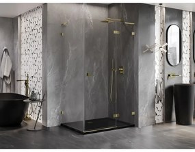 Mexen Lunar, L pravý výklopný sprchový kút 75 x 70 cm, 8mm číre sklo, zlatý profil, 834L-075-070-50-00-P