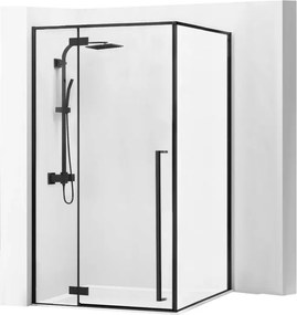 Sprchový kút REA FARGO 90/zástena x 120/dvere cm, čierny matný/transparent - bez vaničky