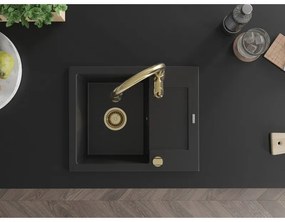 Mexen Enzo, 1-komorový granitový drez 576x465x174 mm a drezová batéria Savita, čierna, 6506-77-672601-50