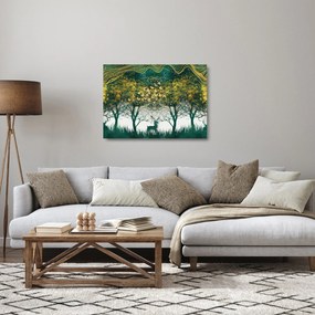 Sklenený obraz - Jelene v zelenom lese (70x50 cm)