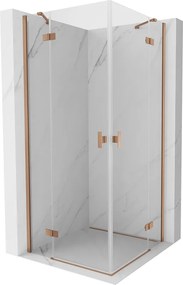 Mexen Mist-H Duo, 2-krídlový výklopný sprchový kút 80 x 80 cm, číre sklo, medený matný profil, 8A5-080L-080P-65-00