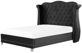 Zamatová posteľ 140 x 200 cm čierna AYETTE Beliani