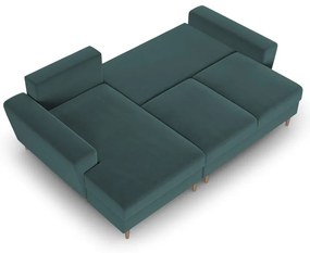 Zamatová rozkladacia/s úložným priestorom rohová pohovka v petrolejovej farbe (ľavý roh/s leňoškou) Kyoto – Cosmopolitan Design