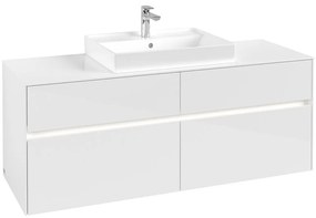 VILLEROY &amp; BOCH Collaro závesná skrinka pod umývadlo na dosku (umývadlo v strede), 4 zásuvky, s LED osvetlením, 1400 x 500 x 548 mm, Glossy White, C084B0DH