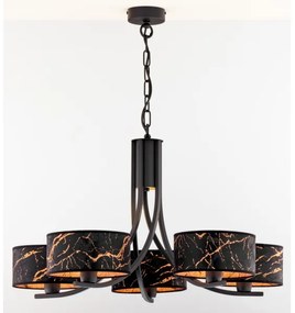 Jupiter 2107- Luster na reťazi ARTHUR 5xE27/15W/230V čierna/oranžová/mramorový dekor