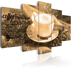 Artgeist Obraz - Coffe, Espresso, Cappuccino, Latte machiato ... - sepia Veľkosť: 100x50, Verzia: Na talianskom plátne