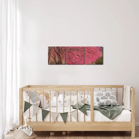 Obraz rozkvitnutých stromov (s hodinami) (90x30 cm)