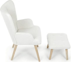 Kreslo biele bouclé s podnožkou AK-319 WT2