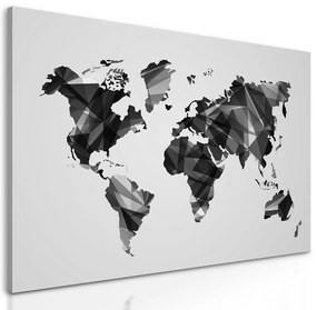 Obraz mapa sveta tovrená polygonmi v čiernobielom prevedení