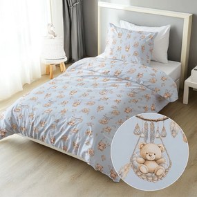 Biante Detské bavlnené posteľné obliečky Sandra SA-615 Medvedíky v košíčkoch na modrom Predĺžené 140x220 a 70x90 cm