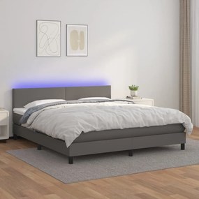 Boxspring posteľ s matracom a LED sivá 160x200 cm umelá koža 3134115
