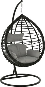Závesné kreslo TARINO so stojanom, čierne/sivý vankúš