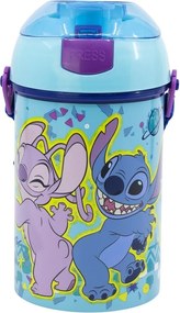 Plastová fľaša na pitie so slamkou a viečkom Stitch &amp; Angel - 450 ml