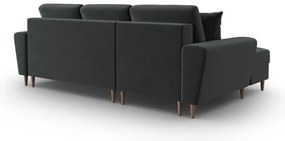 Tmavosivá zamatová rozkladacia/s úložným priestorom rohová pohovka (ľavý roh/s leňoškou) Kyoto – Cosmopolitan Design