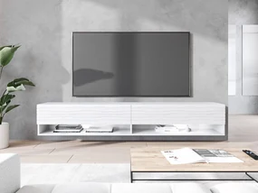 TV stolík/skrinka Adenik 180 MDF, Farby: biela / biela fala, Osvetlenie: osvetlenie LED RGB - farebné