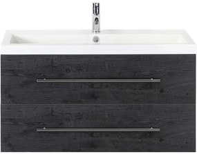 Kúpeľňový nábytkový set Sanox Straight farba čela black oak ŠxVxH 100 x 55 x 40 cm s umývadlom z minerálnej liatiny