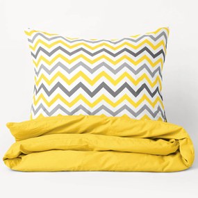 Goldea bavlnené posteľné obliečky duo - žlté a sivé cik-cak prúžky so žltou 140 x 200 a 70 x 90 cm