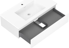Mexen Rivel, kúpeľňová skrinka 90 cm s umývadlom Otis, 1 zásuvka, drážkovaná, biela matná, 91A20-09023-1-BF01-W18M01