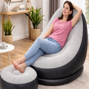 Nafukovacie relaxačné kreslo s podnožkou šedé