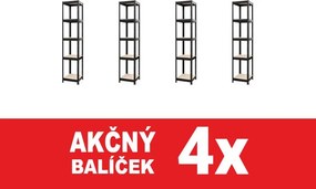 Akcia 4x Regál 180x75x40 cm lakovaný 5-policový, nosnosť 875 kg - čierny - 4ks