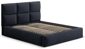 Tmavomodrá čalúnená dvojlôžková posteľ s úložným priestorom s roštom 140x200 cm Libera – Windsor &amp; Co Sofas