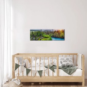 Obraz - Lesná horská krajina (s hodinami) (90x30 cm)