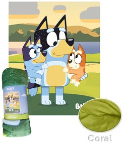 Coral fleece deka Bluey a Bingo s ockom - 120 × 150 cm