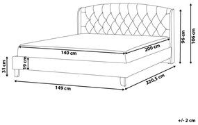 Svetlosivá čalúnená posteľ Chesterfield 140x200 cm BORDEAUX Beliani