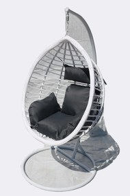 Závesné kreslo 04 biele so sivou poduškou