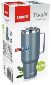 Banquet Termohrnček nehrdz. s uchom Twain 1200 ml, tmavosivá