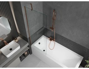 Mexen Next, vaňová  zástena 1-krídlová 70 x 150 cm, fixné krídlo, 6 mm číre sklo, ružové zlato profil, 895-070-000-00-00-60