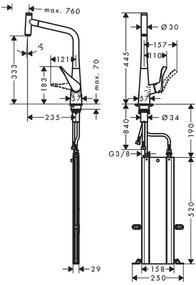 Hansgrohe M71, drezová batéria Metris Select s výsuvnou koncovkou, sBox, EcoSmart, chrómová, HAN-73807000