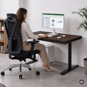 Elektrický písací stôl sit-stand so zásuvkou a bezdrôtovou nabíjačkou Qi čierny/orech, 1200 mm: ELLIS