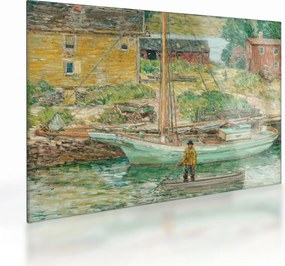 Sklenený obraz - Childe Hassam, Oyster Sloop, Cos Cob, reprodukcia (70x50 cm)