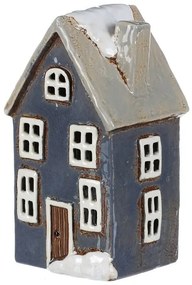 Vianočná dekorácia Zimný domček, keramika, na čajovú sviečku, sivá