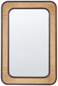 Nástenné zrkadlo 60 x 90 cm čierna/svetlé drevo BERNAS Beliani