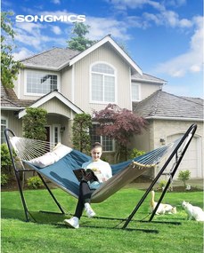 Dvojitá polstrovaná hojdacia sieť s odnímateľnými bambusovými tyčami s vankúšom, modrá