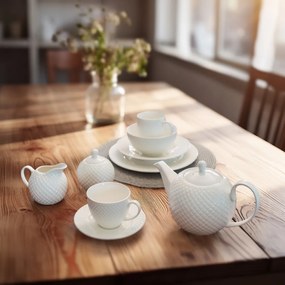 Šálka s podšálkou Diamond Line 220 ml, biely s reliéfem