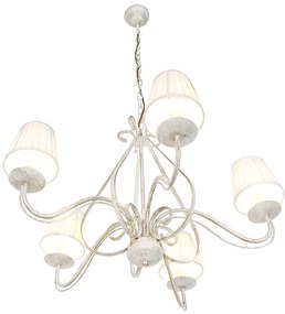 Lustr biely s vrúbkovanými krémovými tienidlami na klipsy 5-svetlo - Giuseppe