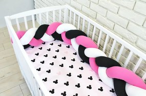 Baby Nellys Mantinel pletený vrkoč s obliečkami Mickey - černá, biela, růžová 120x90