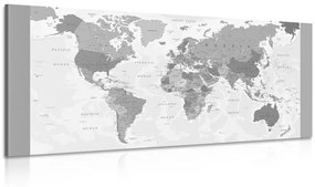 Obraz podrobná mapa sveta v čiernobielom prevedení - 100x50