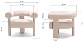 Designové sametové křeslo HELLA světle béžové