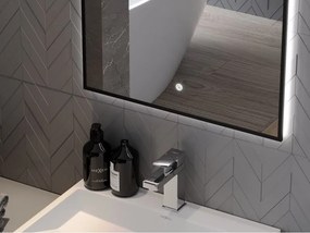 Mexen Erma LED podsvietené kúpeľňové zrkadlo 50 x 70 cm, LED 6000K, anti-pára, čierny rám - 9814-050-070-611-70